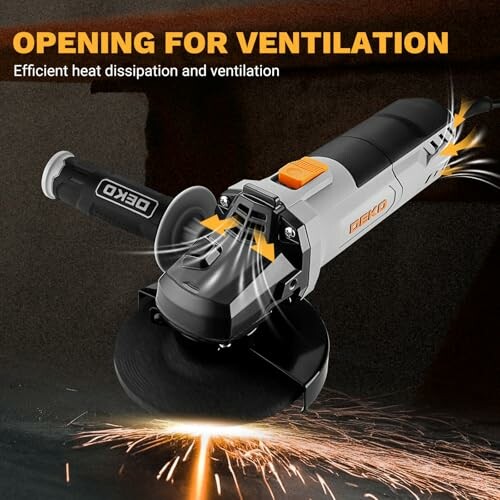 Angle grinder with sparks and ventilation feature.