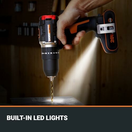 Cordless drill with built-in LED lights in use