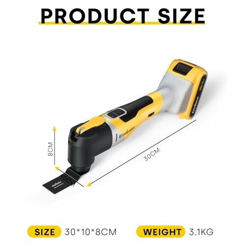 Cordless multi-tool with size and weight details
