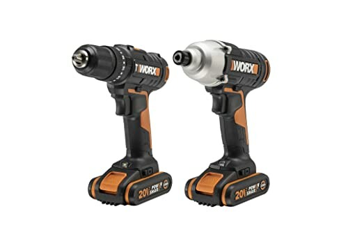 Cordless power drill and impact driver set with orange and black design.