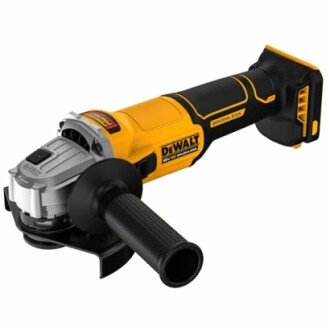 A DeWalt cordless angle grinder with a brushless motor.