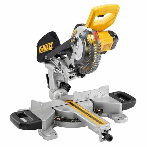 Dewalt miter saw with yellow handle and silver base