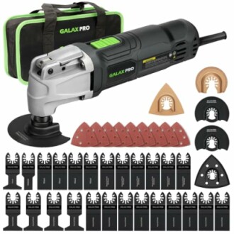 GALAX PRO oscillating multitool kit with various attachments and carrying case.
