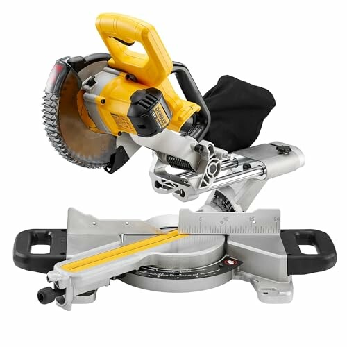 Miter saw with yellow handle and blade guard