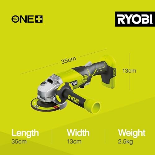 Ryobi angle grinder with dimensions and weight