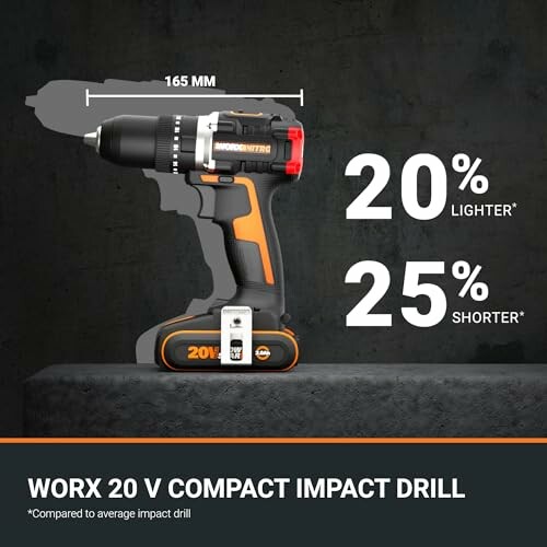 WORX 20V compact impact drill with size comparison